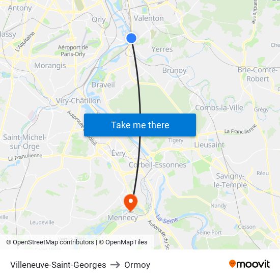 Villeneuve-Saint-Georges to Ormoy map