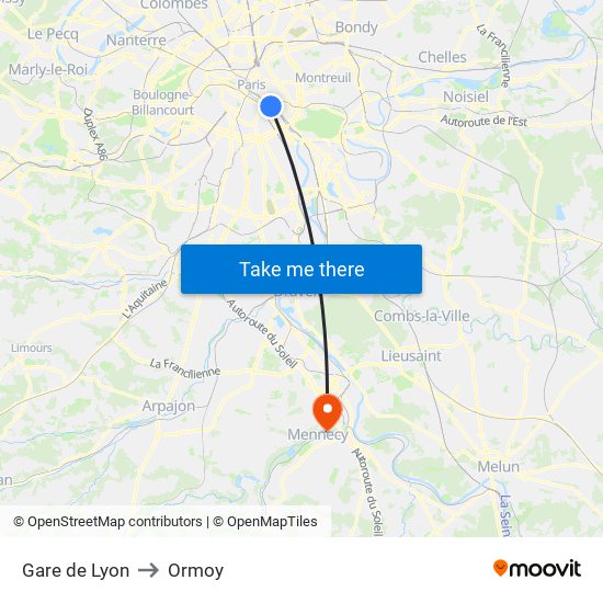 Gare de Lyon to Ormoy map