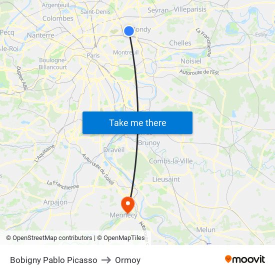 Bobigny Pablo Picasso to Ormoy map