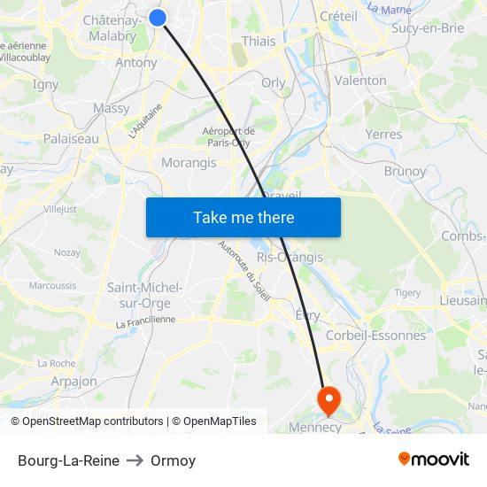 Bourg-La-Reine to Ormoy map