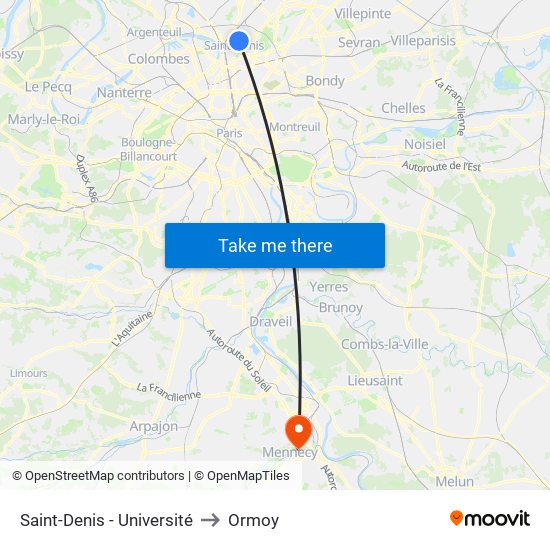 Saint-Denis - Université to Ormoy map