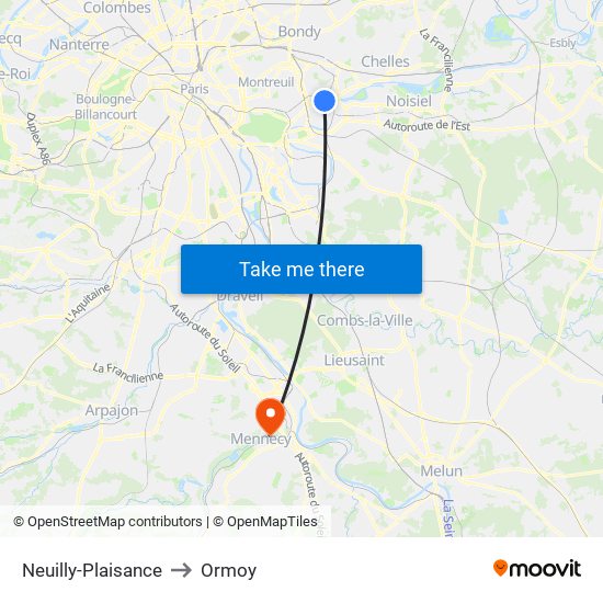 Neuilly-Plaisance to Ormoy map