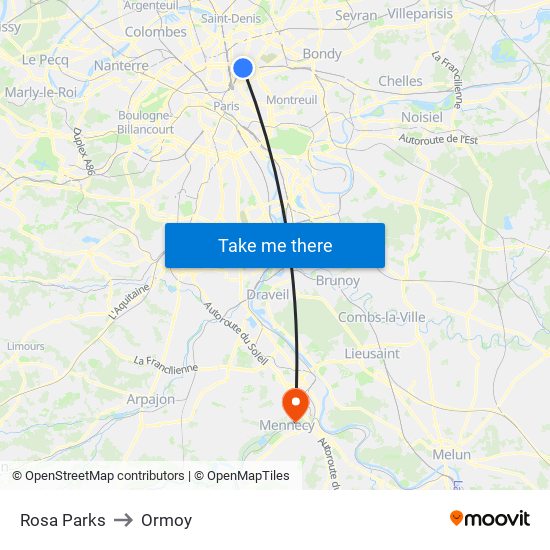 Rosa Parks to Ormoy map
