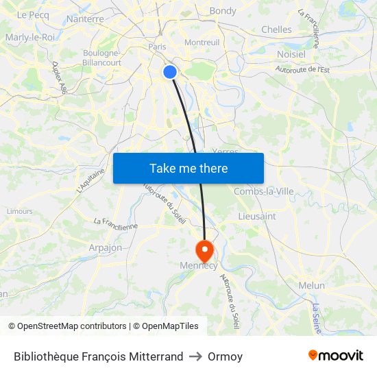 Bibliothèque François Mitterrand to Ormoy map