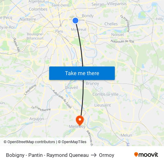 Bobigny - Pantin - Raymond Queneau to Ormoy map