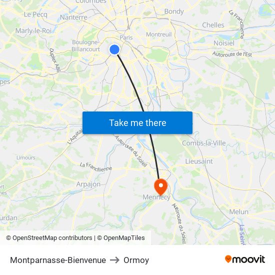Montparnasse-Bienvenue to Ormoy map
