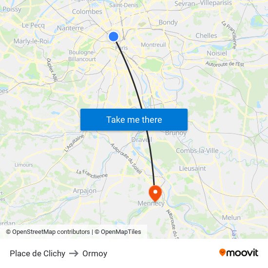 Place de Clichy to Ormoy map