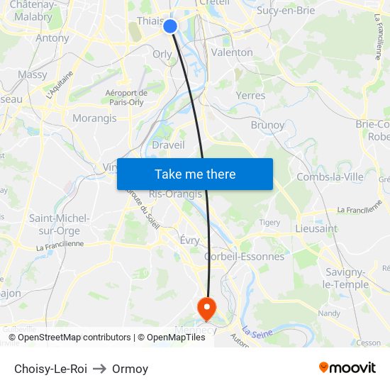 Choisy-Le-Roi to Ormoy map