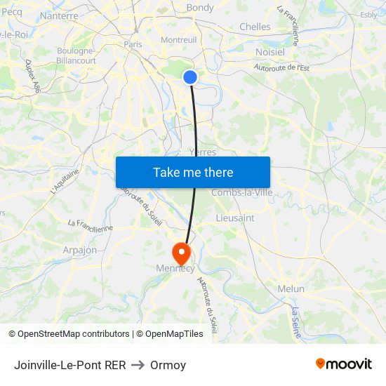 Joinville-Le-Pont RER to Ormoy map