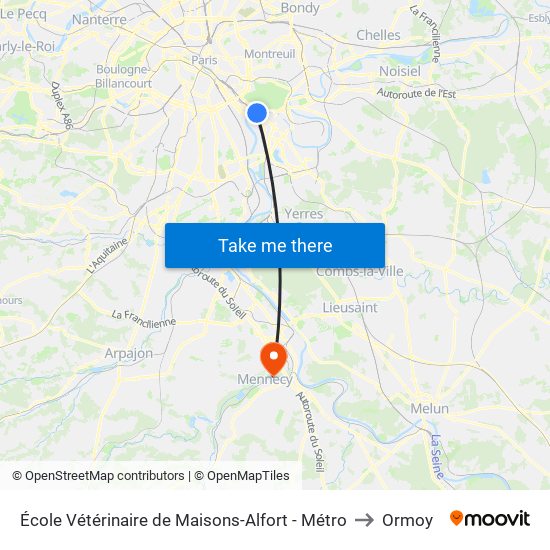 École Vétérinaire de Maisons-Alfort - Métro to Ormoy map