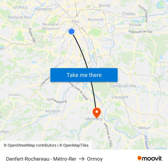 Denfert-Rochereau - Métro-Rer to Ormoy map