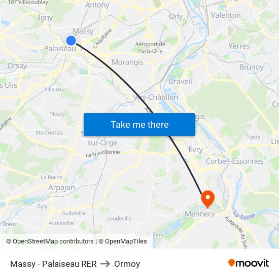 Massy - Palaiseau RER to Ormoy map
