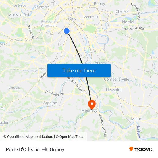Porte D'Orléans to Ormoy map