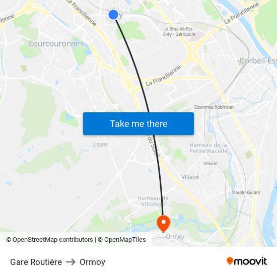 Gare Routière to Ormoy map