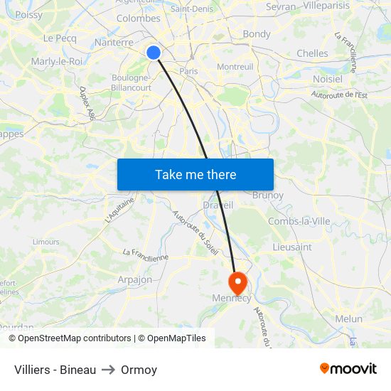 Villiers - Bineau to Ormoy map