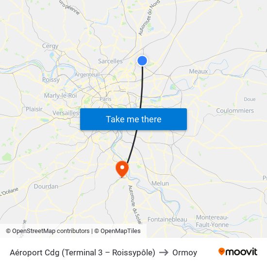 Aéroport Cdg (Terminal 3 – Roissypôle) to Ormoy map