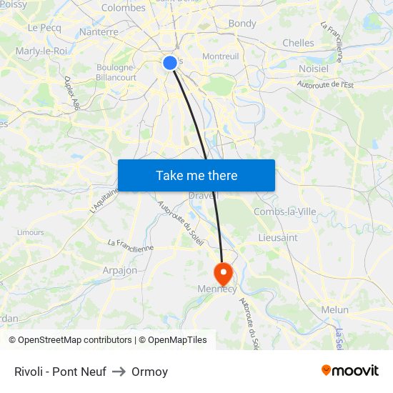 Rivoli - Pont Neuf to Ormoy map