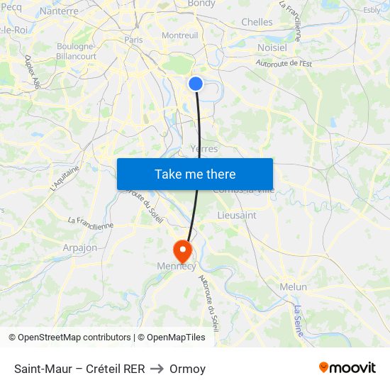 Saint-Maur – Créteil RER to Ormoy map