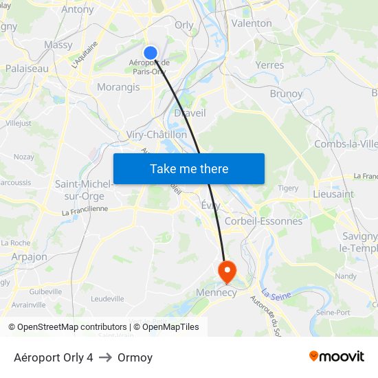 Aéroport Orly 4 to Ormoy map