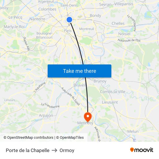 Porte de la Chapelle to Ormoy map