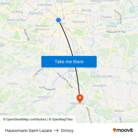 Haussmann Saint-Lazare to Ormoy map
