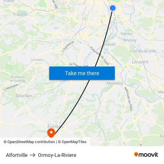 Alfortville to Ormoy-La-Riviere map
