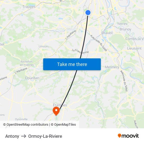 Antony to Ormoy-La-Riviere map