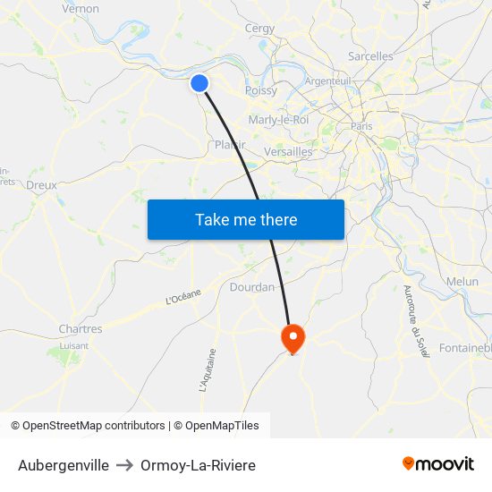 Aubergenville to Ormoy-La-Riviere map