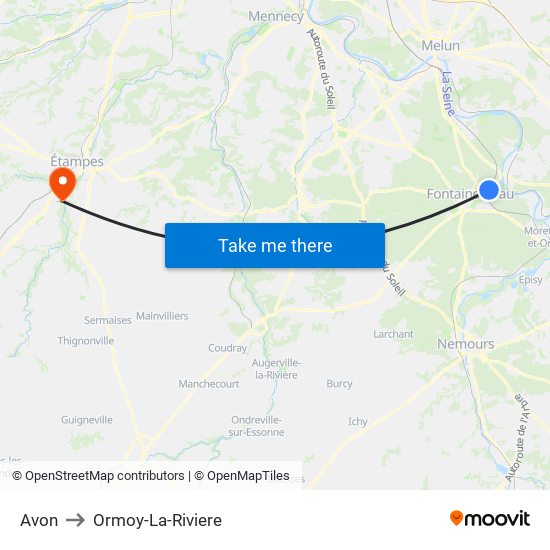 Avon to Ormoy-La-Riviere map