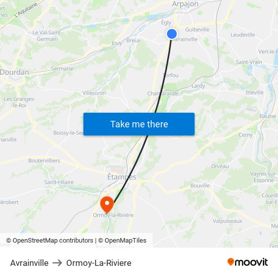 Avrainville to Ormoy-La-Riviere map