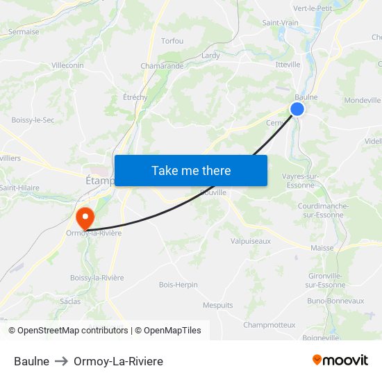 Baulne to Ormoy-La-Riviere map