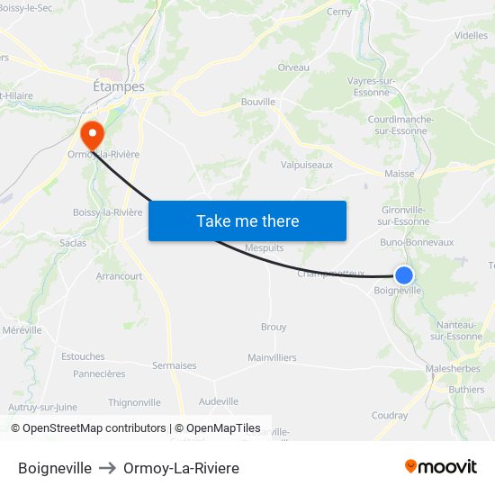 Boigneville to Ormoy-La-Riviere map