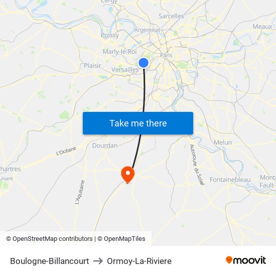 Boulogne-Billancourt to Ormoy-La-Riviere map