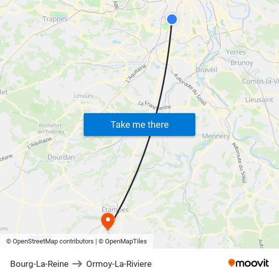 Bourg-La-Reine to Ormoy-La-Riviere map