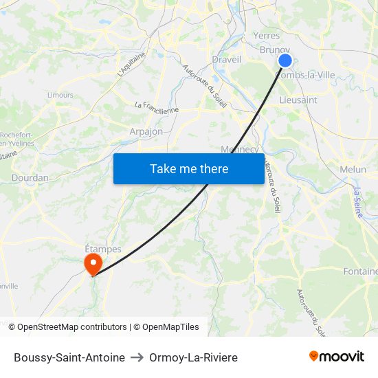 Boussy-Saint-Antoine to Ormoy-La-Riviere map
