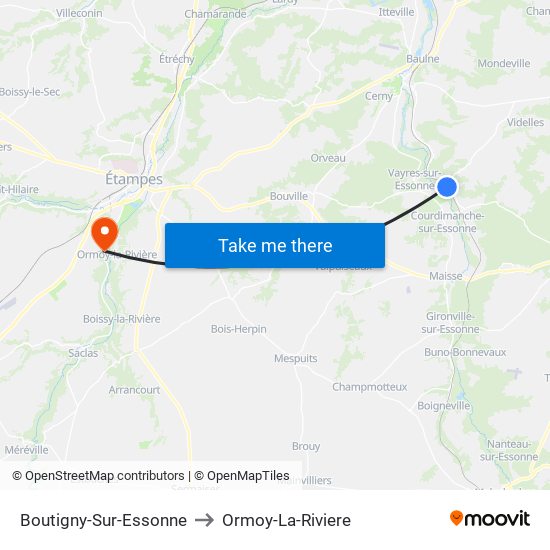 Boutigny-Sur-Essonne to Ormoy-La-Riviere map