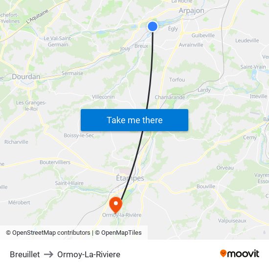 Breuillet to Ormoy-La-Riviere map