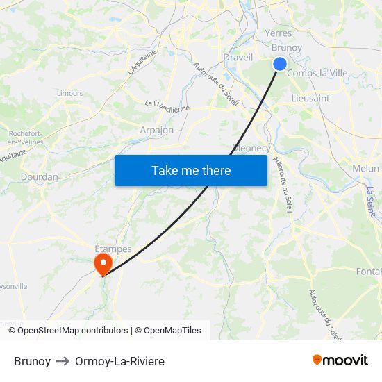 Brunoy to Ormoy-La-Riviere map