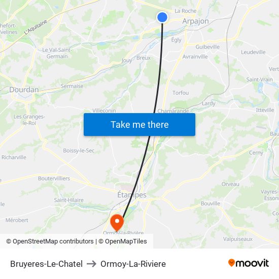 Bruyeres-Le-Chatel to Ormoy-La-Riviere map
