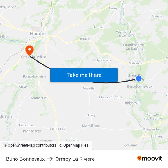 Buno-Bonnevaux to Ormoy-La-Riviere map
