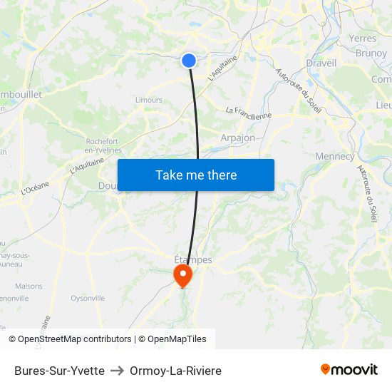 Bures-Sur-Yvette to Ormoy-La-Riviere map