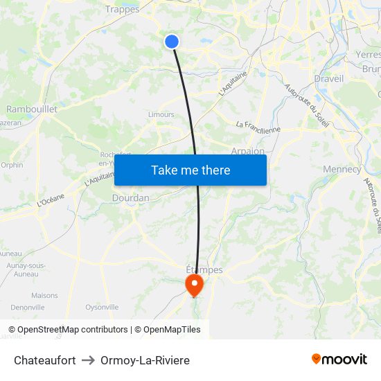 Chateaufort to Ormoy-La-Riviere map