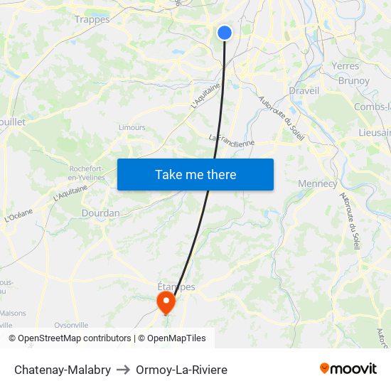 Chatenay-Malabry to Ormoy-La-Riviere map