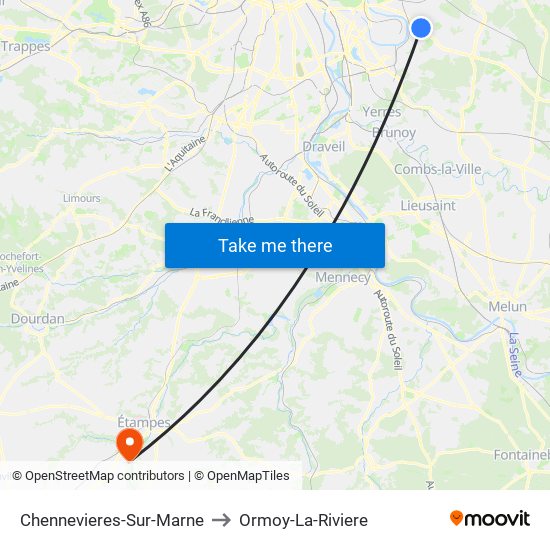 Chennevieres-Sur-Marne to Ormoy-La-Riviere map