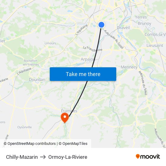 Chilly-Mazarin to Ormoy-La-Riviere map