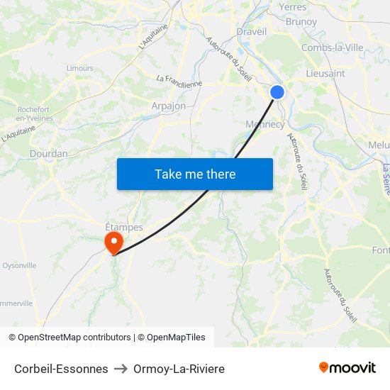 Corbeil-Essonnes to Ormoy-La-Riviere map