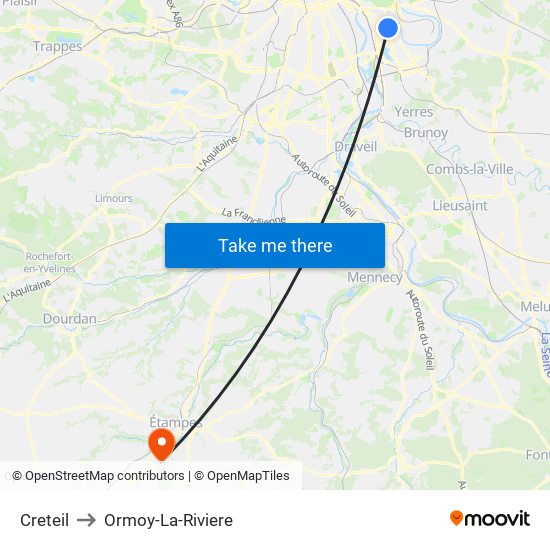 Creteil to Ormoy-La-Riviere map