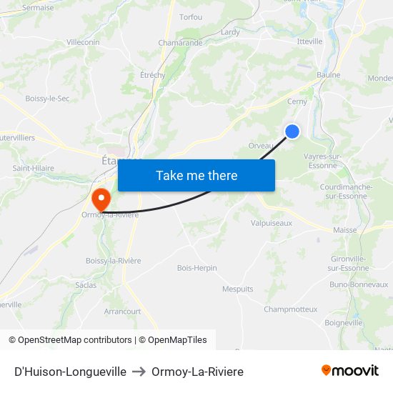 D'Huison-Longueville to Ormoy-La-Riviere map