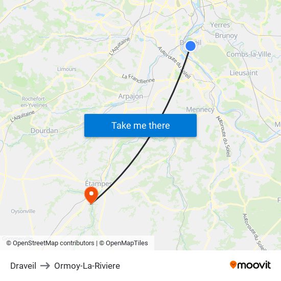 Draveil to Ormoy-La-Riviere map
