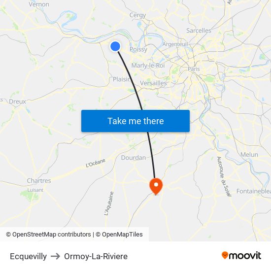 Ecquevilly to Ormoy-La-Riviere map
